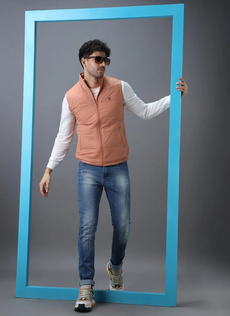 Urbano Fashion  Urbano Fashion Men's Pink Sleeveless Zippered Puffer Jacket for Men | Best Price UAE